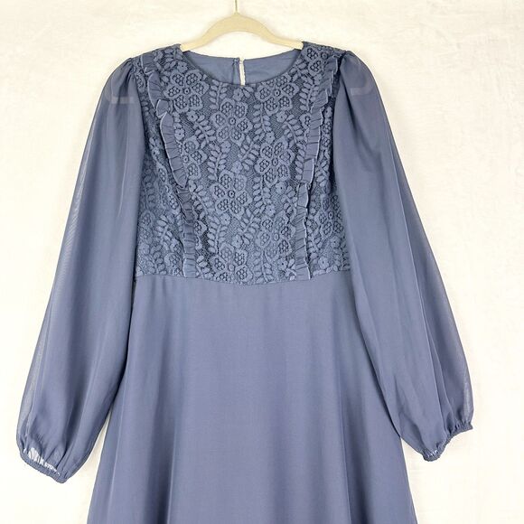 JJ's House Cascading Ruffles Scoop A line Chiffon Lace Midi Dress Medium NEW - Picture 4 of 10